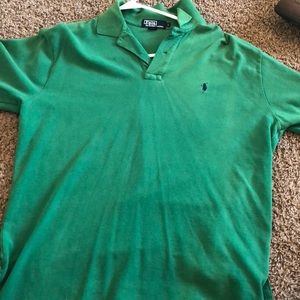 green polo dress shirt